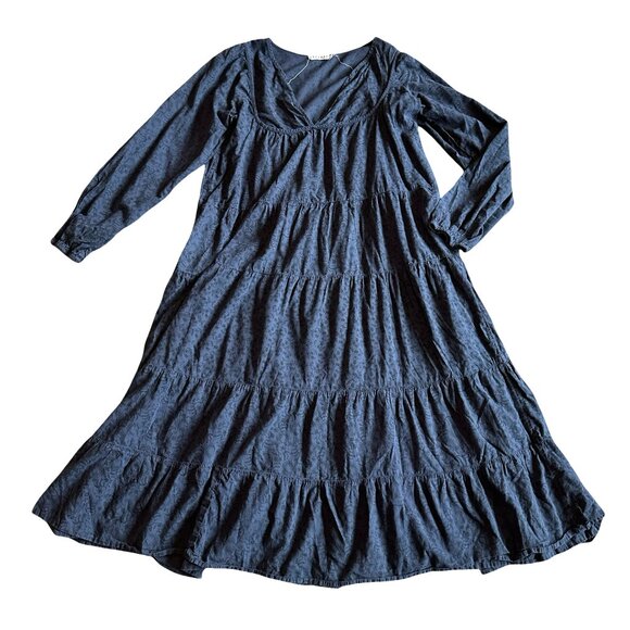 Lacusa Dresses & Skirts - Lacusa Savannah Shift Dress Flowy Bohemian Midi Long Sleeve Navy Size Small